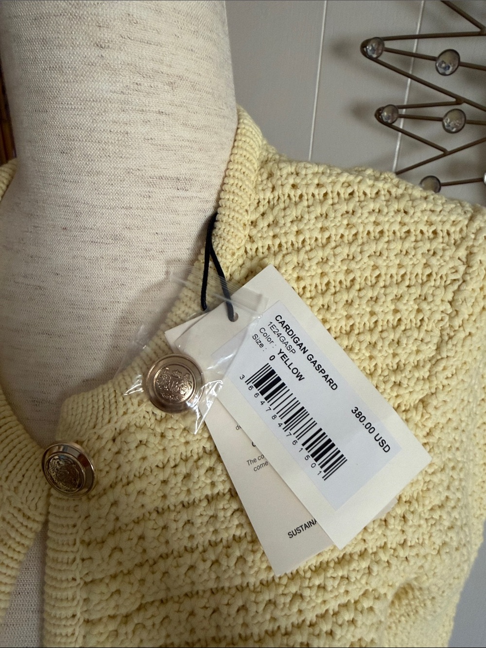 ba&sh Pale Yellow Knit Button-Front Cardigan Jacket - Picture 5 of 8